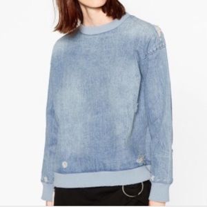 ZARA Distressed Denim Sweater